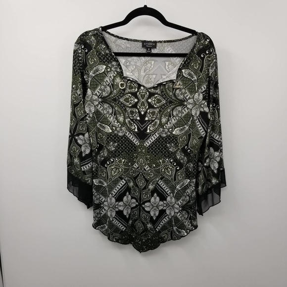 Stitch Collection Tops - Stitch Collection Floral Paisley Keyhole Blouse